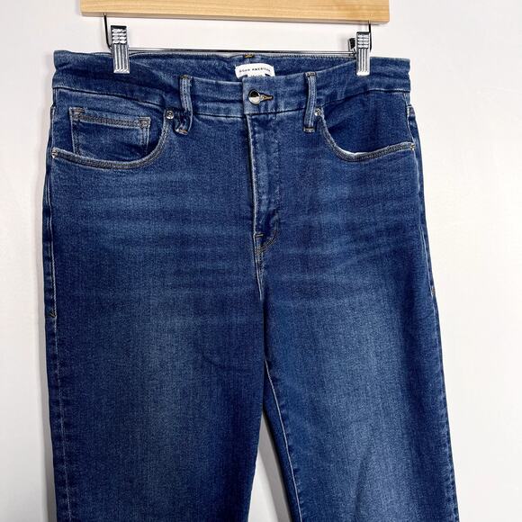 Good American 14 / 32 Good Legs Straight Jeans Indigo397 Wash Recycled Cotton - Picture 3 of 11